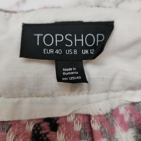 Topshop | Wool Blend Houndstooth Plaid A-Line Mini Skirt - Size US 8 - Picture 6 of 9